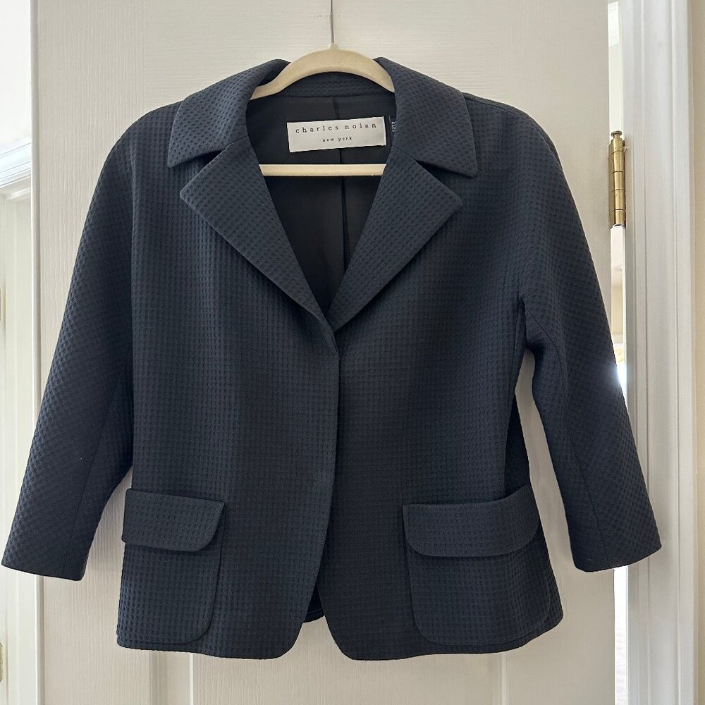 Charles Nolan Navy Waffle Textured Blazer